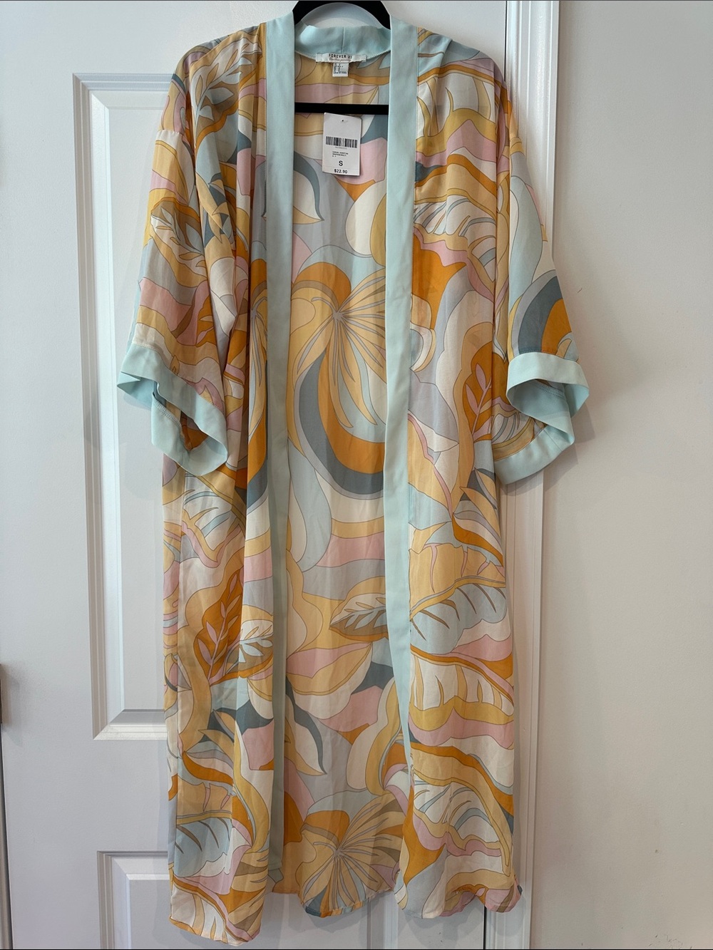 Forever 21 Pastel Floral Open Front Kimono in Mint, Yellow & Pink